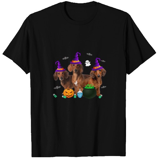 Dachshund Pet Three Dachshund Wearing Witch Hat Halloween Dachshund Lover 159 T-Shirts