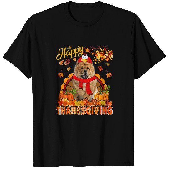 Chow Chow Pet Thanksgiving Chow Chow Wearing Turkey Costume Fall Leaves T-Shirts