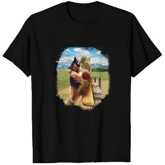 German Shepherd Pet Playing Cricket T-Shirts