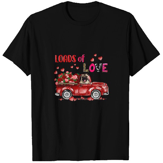 Pug Pet Cute Driving Red Truck Happy Valentines Day T-Shirts