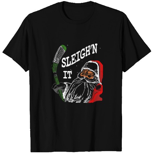 Sport Hockey Funny Christmas Hockey Santa Sleighn It T-Shirts