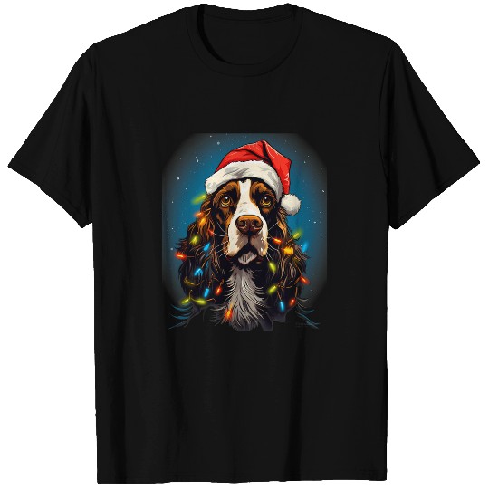 English Springer Spaniel Pet xmass English Springer Spaniel Dog Tangled Christmas Lights 2 T-Shirts