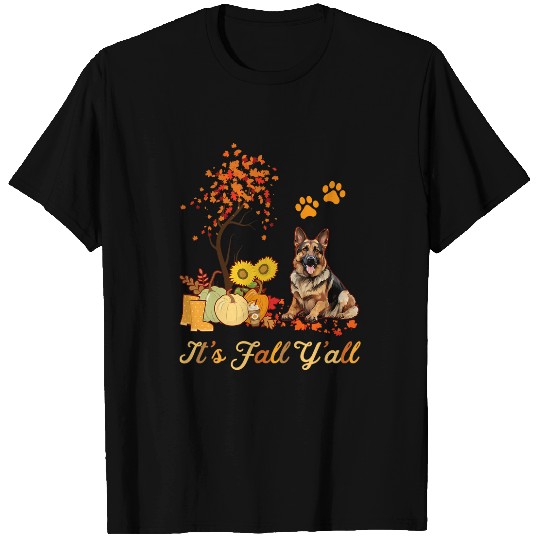 German Shepherd Pet Fall Leaves Autumn Maple Tree Thanksgiving T-Shirts