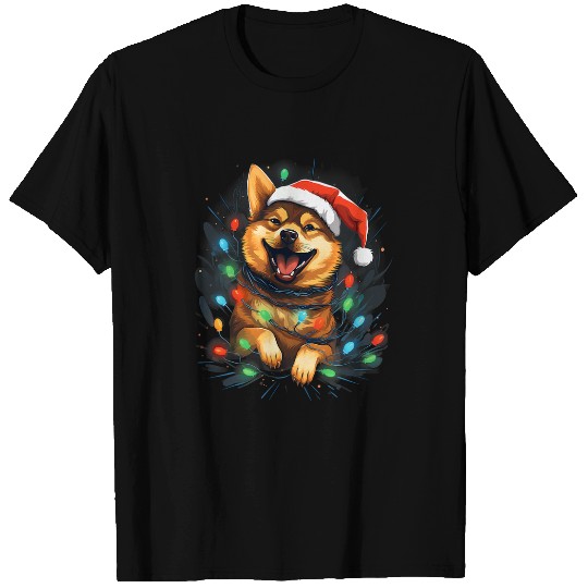 Shiba Inu Pet xmass Black and tan Shiba Inu Tangled Christmas Lights 3 T-Shirts