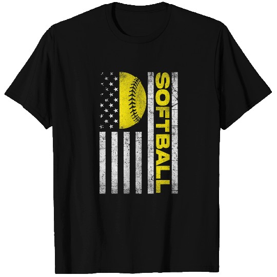 Sport Softball American Flag Vintage Softball Flag Softball Dad Mom Apparel T-Shirts