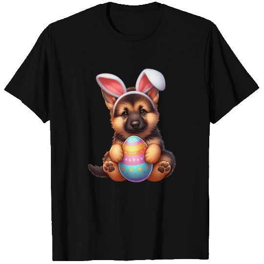 German Shepherd Pet Puppy Easter Bunny Colorful Easter Egg T-Shirts