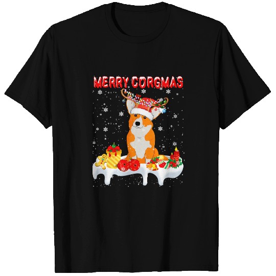 Corgi Pet Dog Merry Corgmas Christmas Lights Santa Reindeer Corgi Lover 462 T-Shirts