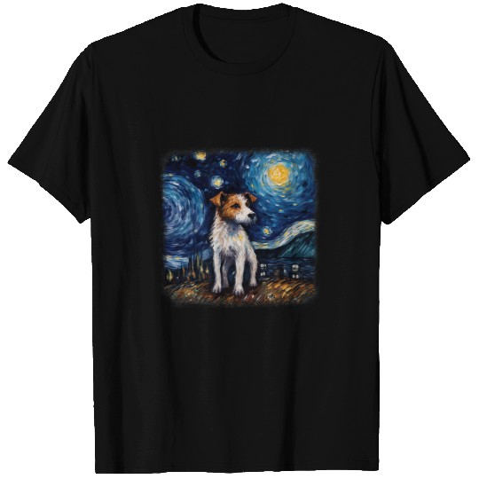 Jack Russell Pet Van gogh Jack Russell Terrier in starry night T-Shirts