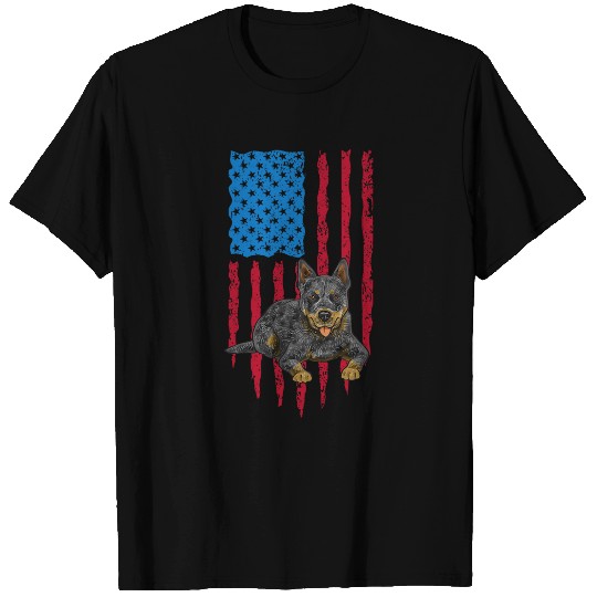 Australian Cattle Pet American Flag Blue Heeler Australian Cattle T-Shirts