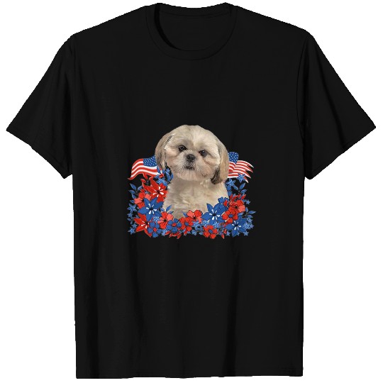 Shih Tzu Pet Independent Flowers Dog American Flag T-Shirts