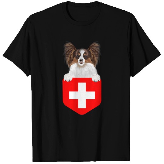 Papillon Pet Switzerland Flag Papillon Dog In Pocket 209 T-Shirts