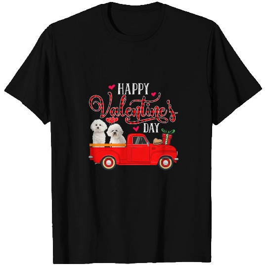 Bichon Pet Frise Happy Valentines Day Funny Plaid Red Truck Bichon Frise T-Shirts