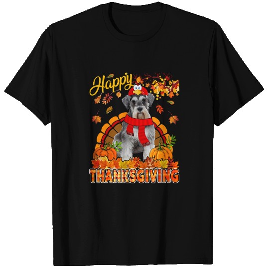 Schnauzer Pet Thanksgiving Schnauzer Wearing Turkey Costume Fall Leaves T-Shirts