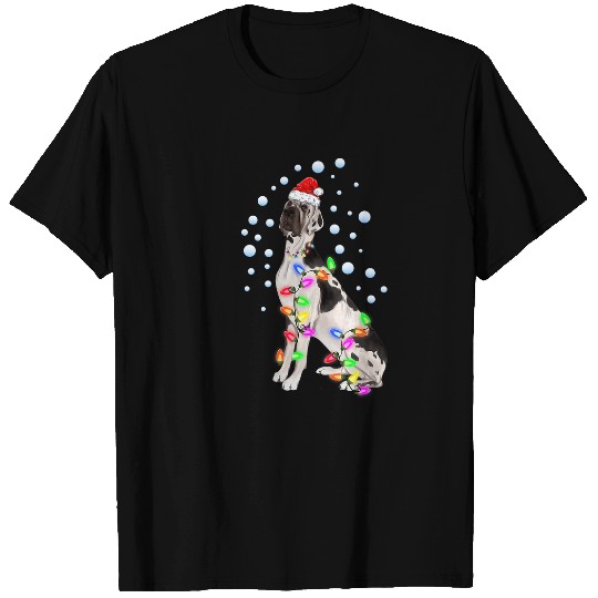 Great Dane Pet Dog Christmas Light Santa Hat Puppy Lover T-Shirts