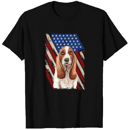 Basset Hound Pet American Flag 4th of July Dog Lover 2 T-Shirts