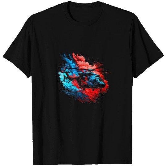 Helicopter Blue Flames Aviation Retro Heli Pilot Vintage T-Shirts