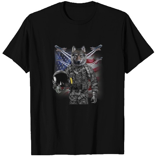 Coyote Mammal as Fighter Jet Pilot USA America T-Shirts