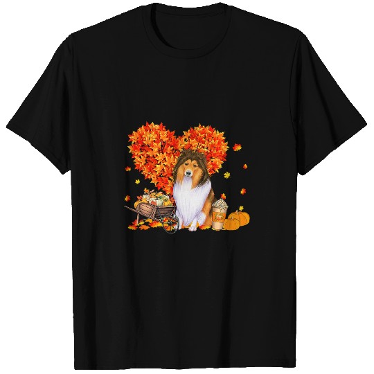 Shetland Pet Autumn Tree Fall Leaves Pumpkin Dog Lover 24 T-Shirts