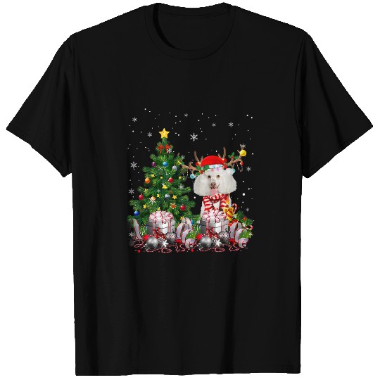 Poodle Pet White Poodle Dog Christmas Tree Lights Santa Pajamas Xmas T-Shirts