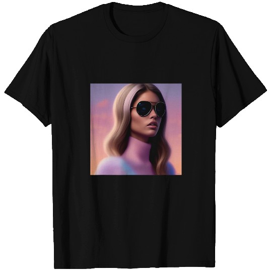 Woman Aviator Pilot Plane Pink Turtleneck Fuzzy Furry Sunset T-Shirts