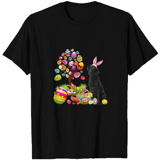 Labrador Pet BLACK Labrador Easter Egg Tree Dogs Bunny Easters Day T-Shirts