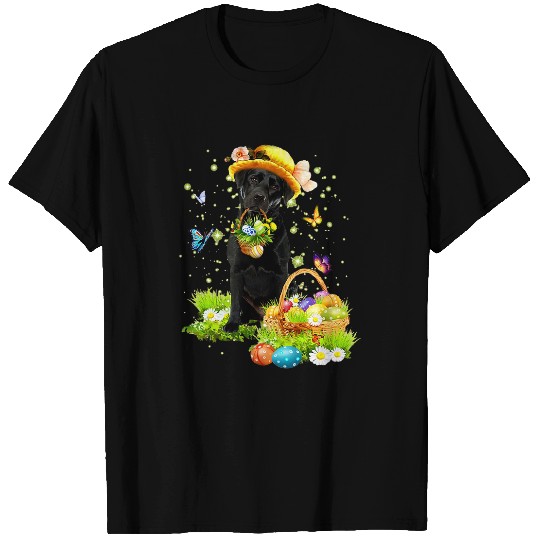Labrador Pet Bunny Black Labrador Dog Happy Easter Eggs Easter T-Shirts
