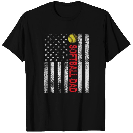 Sport Softball mens softball dad usa flag american daddy fars day T-Shirts