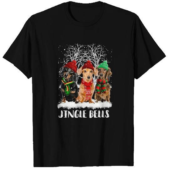 Dachshund Pet Jingle Bells Christmas Snow Tree T-Shirts
