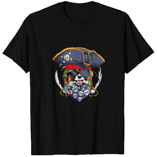 Papillon Pet dog in pirate hat with two swords halloween 3 T-Shirts