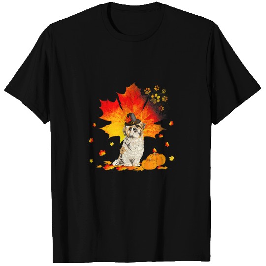 Shih Tzu Pet Autumn Leaf Fall Leaves Dog Lover Thanksgiving T-Shirts