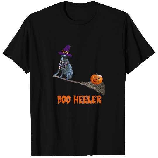 Heeler Pet Blue Heeler Halloween Riding A Witchs Broom Pumpkin Boo T-Shirts