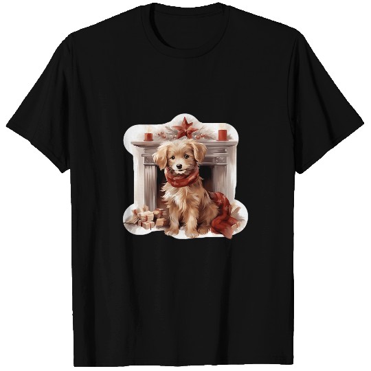 Golden Retriever Pet Dog Laying in Front of Fireplace T-Shirts