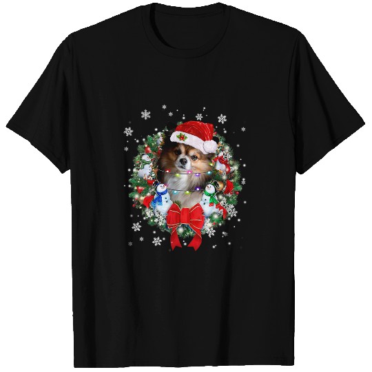 Papillon Pet Christmas Wreath Decoration xmass Pajamas T-Shirts