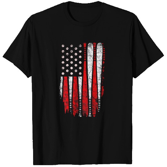 Sport Baseball Vintage American Flag Baseball 4th of July on back T-Shirts