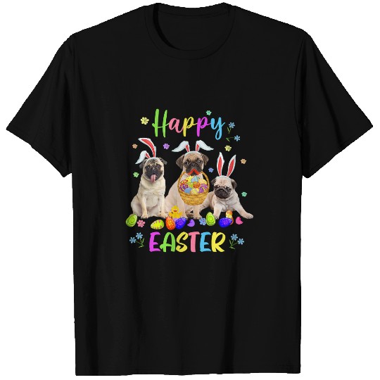 Pug Pet Happy Easter Bunny Dog Pug Eggs Basket Men Women Cute Funny 186 T-Shirts