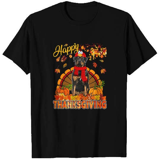 Rottweiler Pet Thanksgiving Rottweiler Wearing Turkey Costume Fall Leaves T-Shirts
