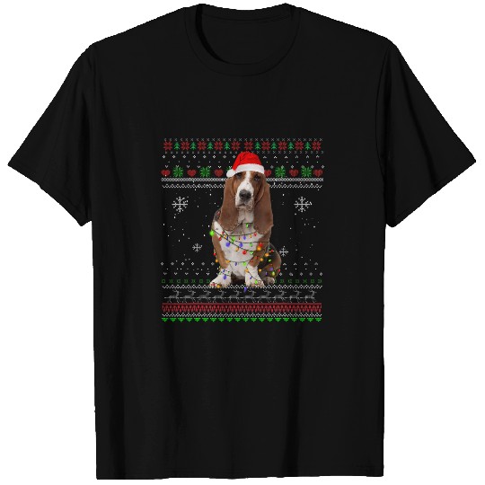 Basset Hound Pet Lights Funny Christmas Pajama Gift xmass Sweater T-Shirts
