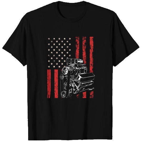 Discover vintages Muscle Car Piston USA Flag for Patriotic Mechanic T-Shirts