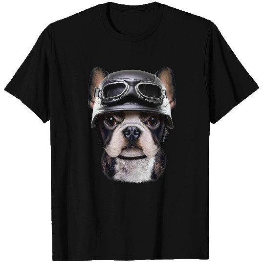 French Bulldog Pet Frenchie Dog Cute French Bulldog Biker wearing Motorcycle Leather Helmet T-Shirts