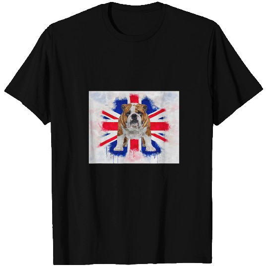 English Bulldog Pet British Bulldog on Dripping Painted Union Jack Flag English T-Shirts