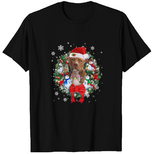 Pitbull Pet Bully Christmas Wreath Decoration xmass Pajamas T-Shirts