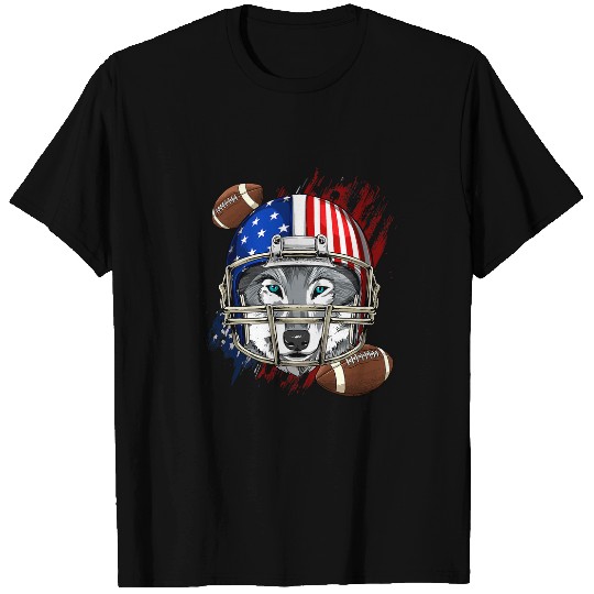 Sport American Football Player Gray wolfs Animal Face Patriotic T-Shirts