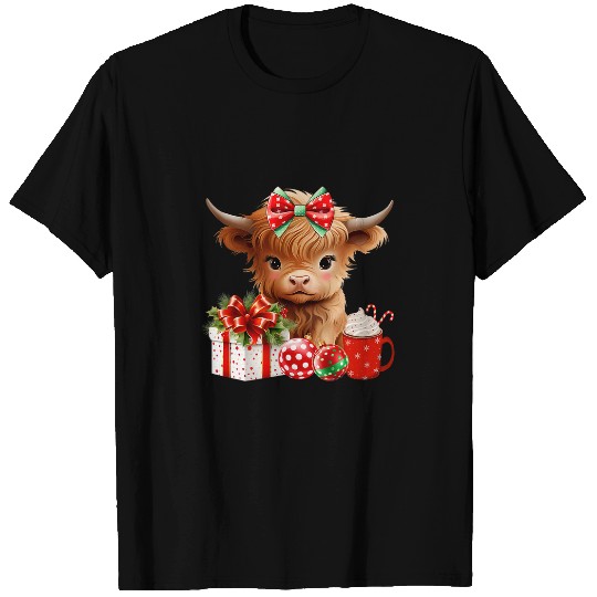 Cute Baby Highland Cow Merry Christmas Farmer Cow Xmas T-Shirts