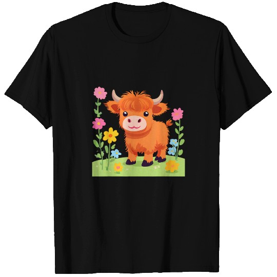Cute Baby Highland Cow gift with flowers toddler Farmer Girl T-Shirts