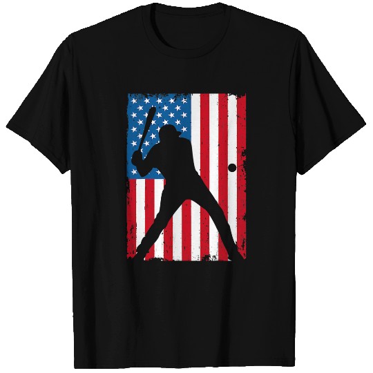 Sport Baseball Vintage Baseball 4th Of July Men USA American Flag Boys 2 T-Shirts