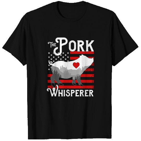 Discover The Pork Whisperer Funny USA Flag Pig Farming Print T-Shirts