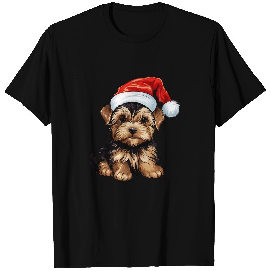 Yorkshire Terrier Yorkie Dog Breed with a Christmas Hat T-Shirts