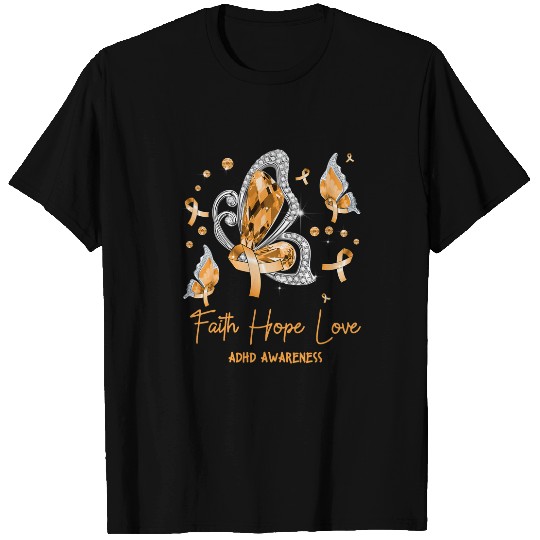 ADHD Ribbon Faith Hope Love Butterfly Orange Ribbon ADHD Awareness T-Shirts