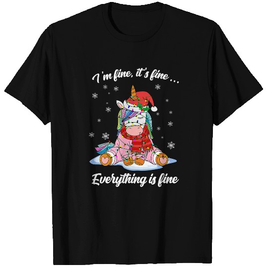 Unicorn Pet Christmas Lights Unicorn Im Fine Everything Is Fine Ugly T-Shirts