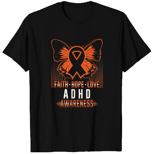 ADHD Ribbon Faith Hope Love ADHD Awareness Butterflies T-Shirts